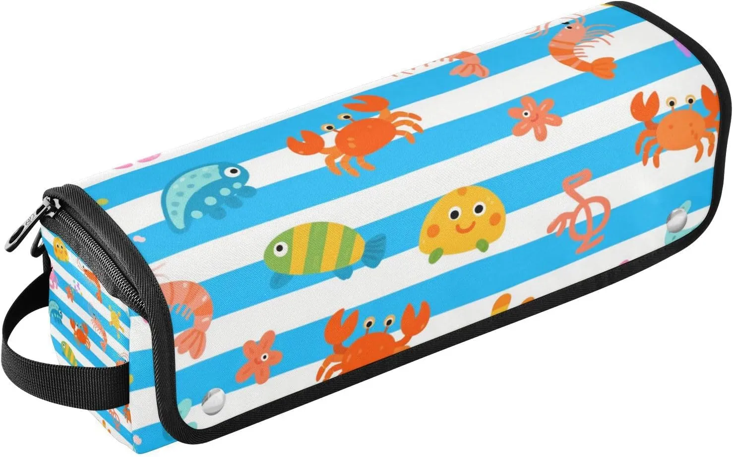 Blue White Striped Sea Animal 2 in 1 Hair Tools Organizer with Heat Resistant Mat Waterproof Portable Open Flat Travel Bag for Hot Tools Curling Iron Flat Irons Hair Volumizer Styler