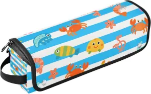 Blue White Striped Sea Animal 2 in 1 Hair Tools Organizer with Heat Resistant Mat Waterproof Portable Open Flat Travel Bag for Hot Tools Curling Iron Flat Irons Hair Volumizer Styler