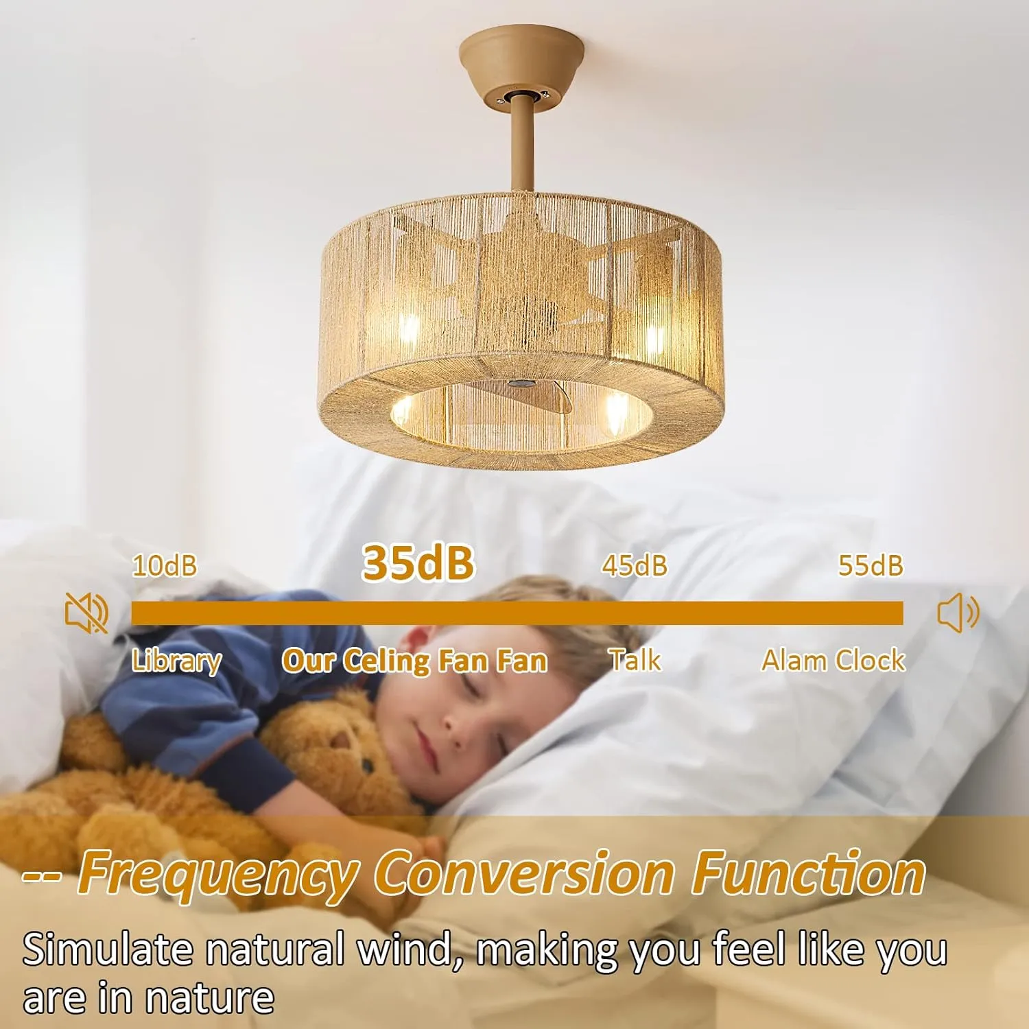 Boho Caged Ceiling Fan with Lights, 18 Inch Rattan Fandelier Ceiling Fans with Light and Remote Control, Coastal Enclosed 6 Speeds for Bedroom, Kitchen, Dining Room