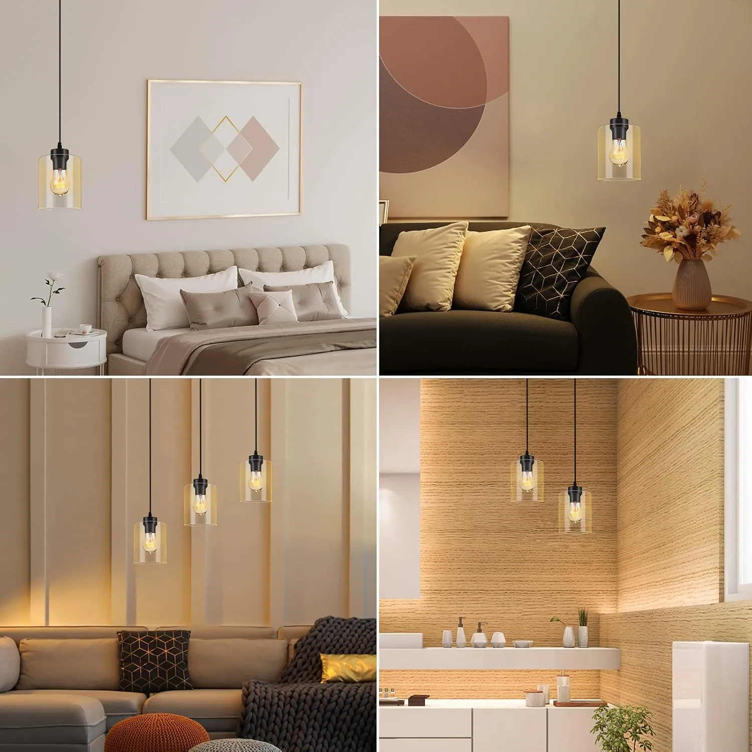 BoostArea Modern Pendant Light Fixtures, Industrial Hanging Ceiling Lamp with Clear Glass Shade, Farmhouse Black Pendant Lighting for Kitchen Island Decor Living Room Hallway Bedroom Dining Hall Bar