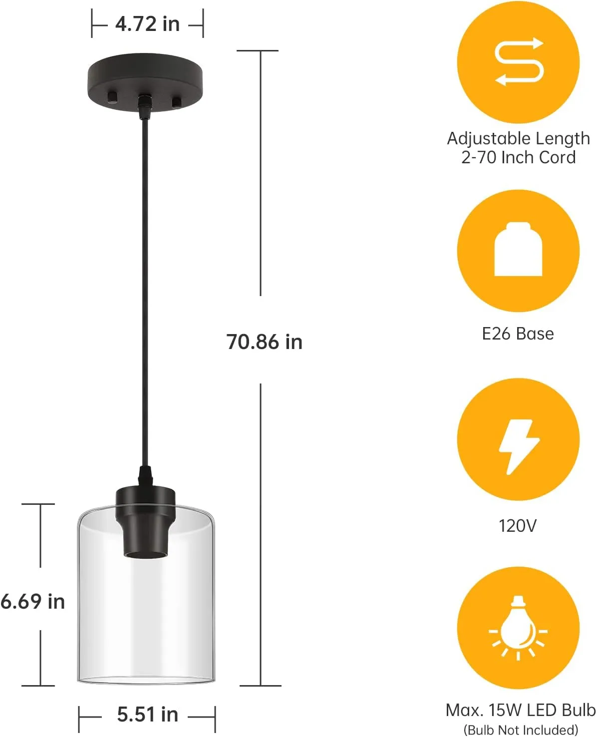 BoostArea Modern Pendant Light Fixtures, Industrial Hanging Ceiling Lamp with Clear Glass Shade, Farmhouse Black Pendant Lighting for Kitchen Island Decor Living Room Hallway Bedroom Dining Hall Bar