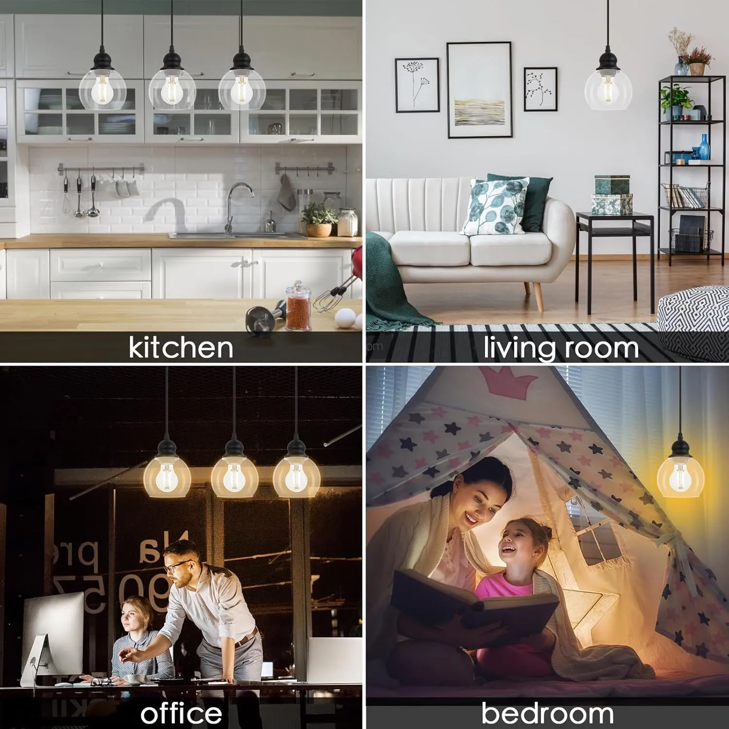 BoostArea Modern Pendant Light Fixtures, Industrial Hanging Ceiling Lamp with Clear Glass Shade, Pendant Lighting for Kitchen Island Living Room Hallway Bedroom Dining Hall Office Bar Farmhouse