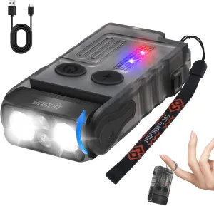 BORUIT V20 Small Powerful Pocket Flashlight,180°Head Swivels with Cob Side Light and Atmosphere Lamp Cap,Ip67 USB C Rechargeable Flashlight with Clip,Lanyard and Keychain,Magnetic Buzzer-13 Modes