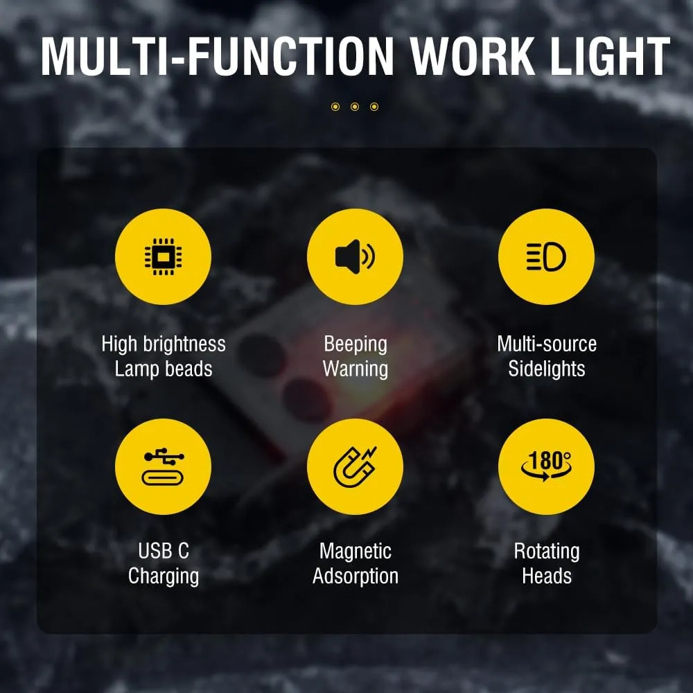 BORUIT V20 Small Powerful Pocket Flashlight,180°Head Swivels with Cob Side Light and Atmosphere Lamp Cap,Ip67 USB C Rechargeable Flashlight with Clip,Lanyard and Keychain,Magnetic Buzzer-13 Modes