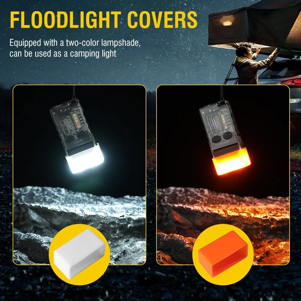 BORUIT V20 Small Powerful Pocket Flashlight,180°Head Swivels with Cob Side Light and Atmosphere Lamp Cap,Ip67 USB C Rechargeable Flashlight with Clip,Lanyard and Keychain,Magnetic Buzzer-13 Modes