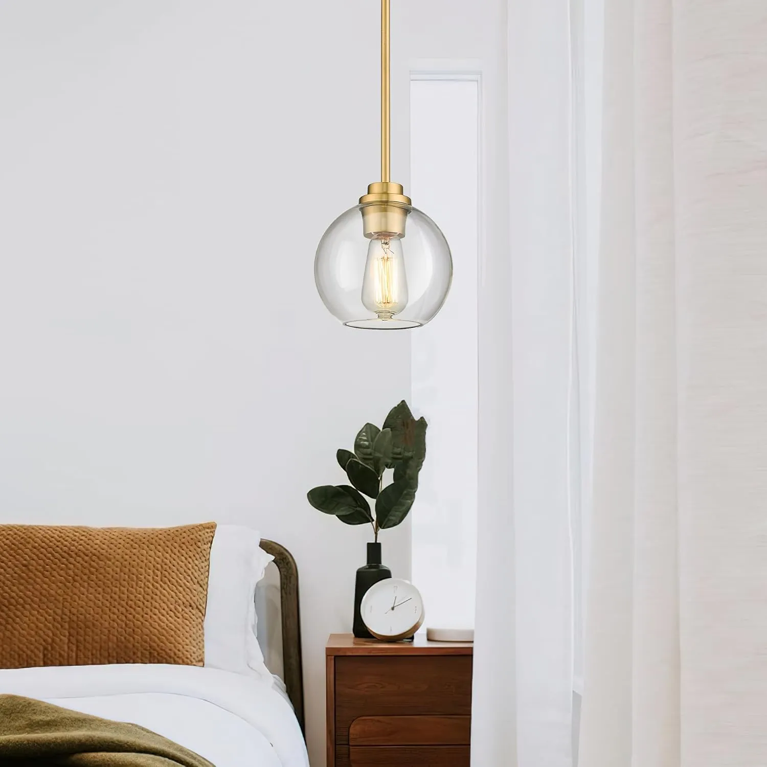Brass Pendant Lights Kitchen Island 2 Pack, Farmhouse Gold Pendant Light with Clear Glass Globe Shade, Kitchen Island Lighting for Dining Room Entryway, AD-22280-1P2-GD-C