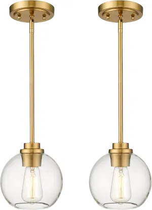 Brass Pendant Lights Kitchen Island 2 Pack, Farmhouse Gold Pendant Light with Clear Glass Globe Shade, Kitchen Island Lighting for Dining Room Entryway, AD-22280-1P2-GD-C