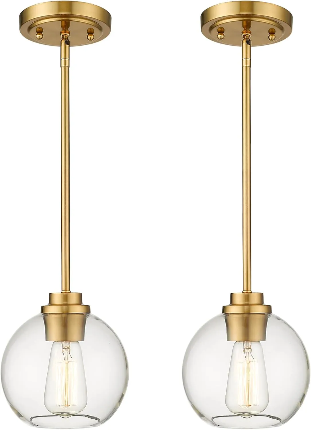 Brass Pendant Lights Kitchen Island 2 Pack, Farmhouse Gold Pendant Light with Clear Glass Globe Shade, Kitchen Island Lighting for Dining Room Entryway, AD-22280-1P2-GD-C