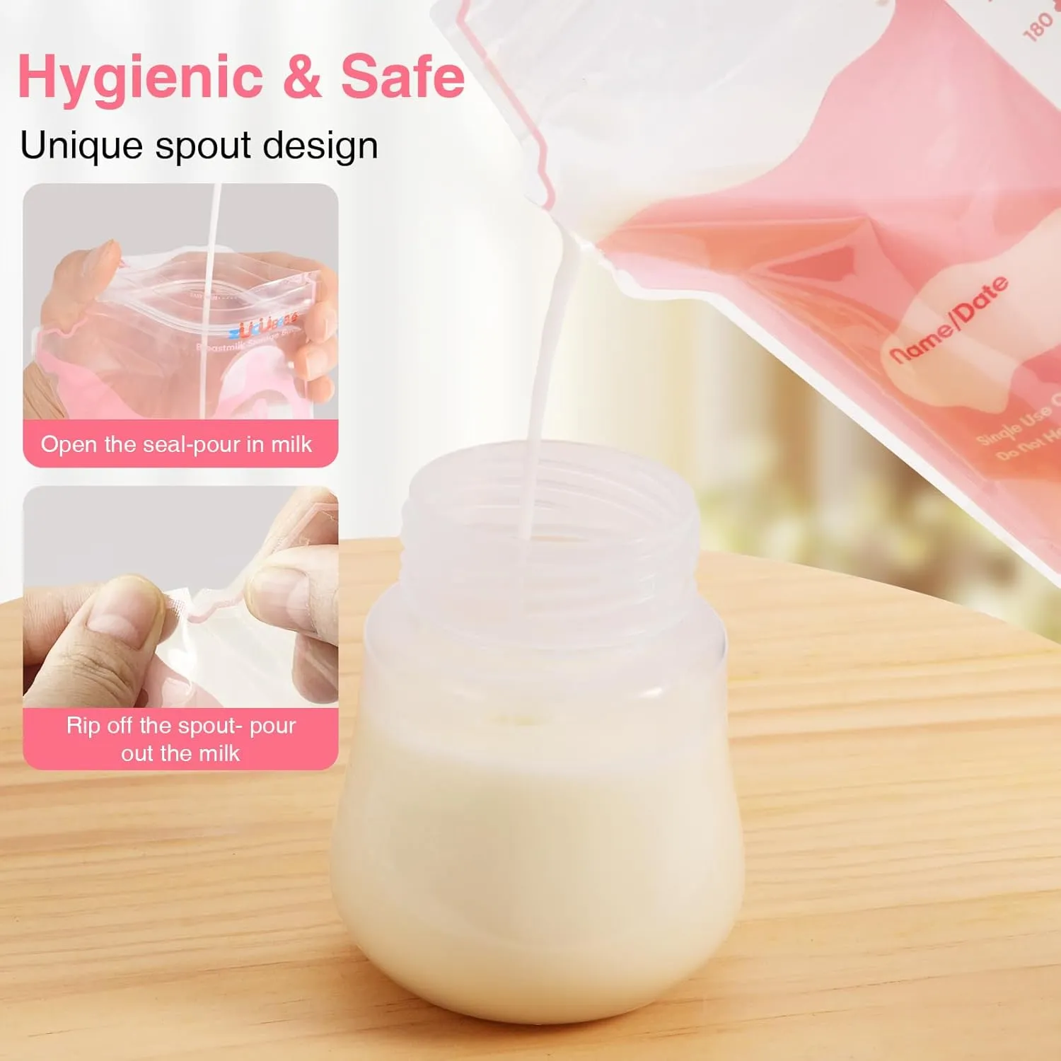 Breastmilk Storage Bags(180 Count)，8oz Milk Storage Bags for Breastfeeding，BPA Free with Easy Pour Spout, Self Standing, for Refrigeration and Freezing