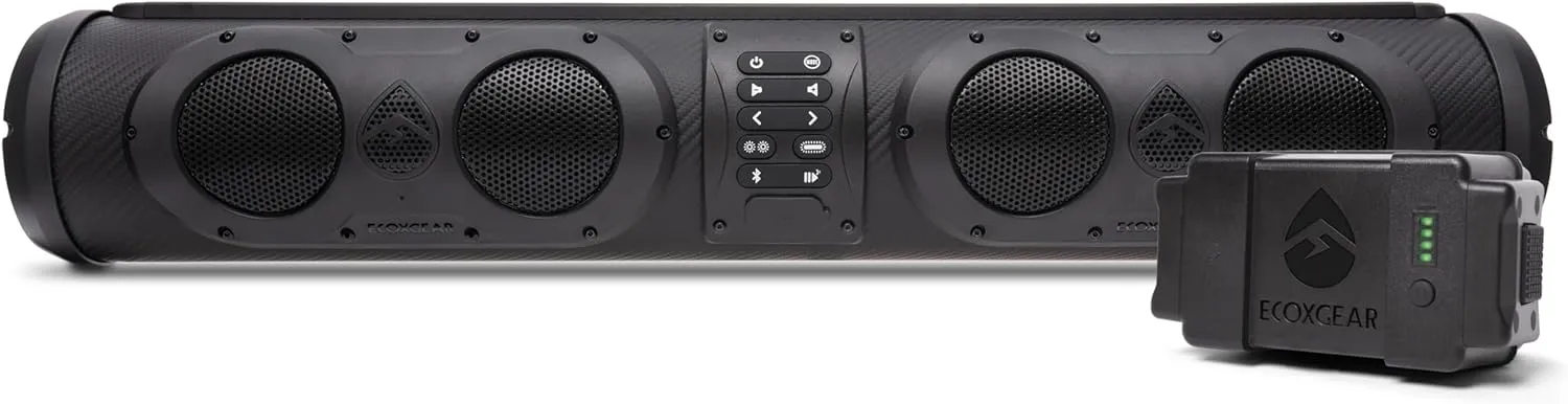 by ECOXGEAR SEB26R 500-Watt Amplified Battery Powered Powersports 8 Speaker Bluetooth LED Backlit Soundbar Waterproof Dirtproof with Standard Mounting Bracket