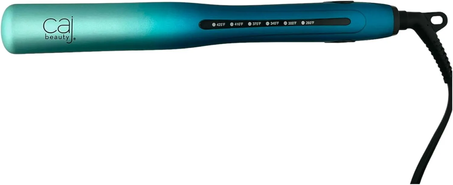 CAJ Beauty Flip & Bend Style Iron in Turquoise Ombre, Thermatru Technology, 1" Titanium Floating Teeth Comb, Automatic Shut-Off, Color-Coded LED Lights for Easy Temperature Indication