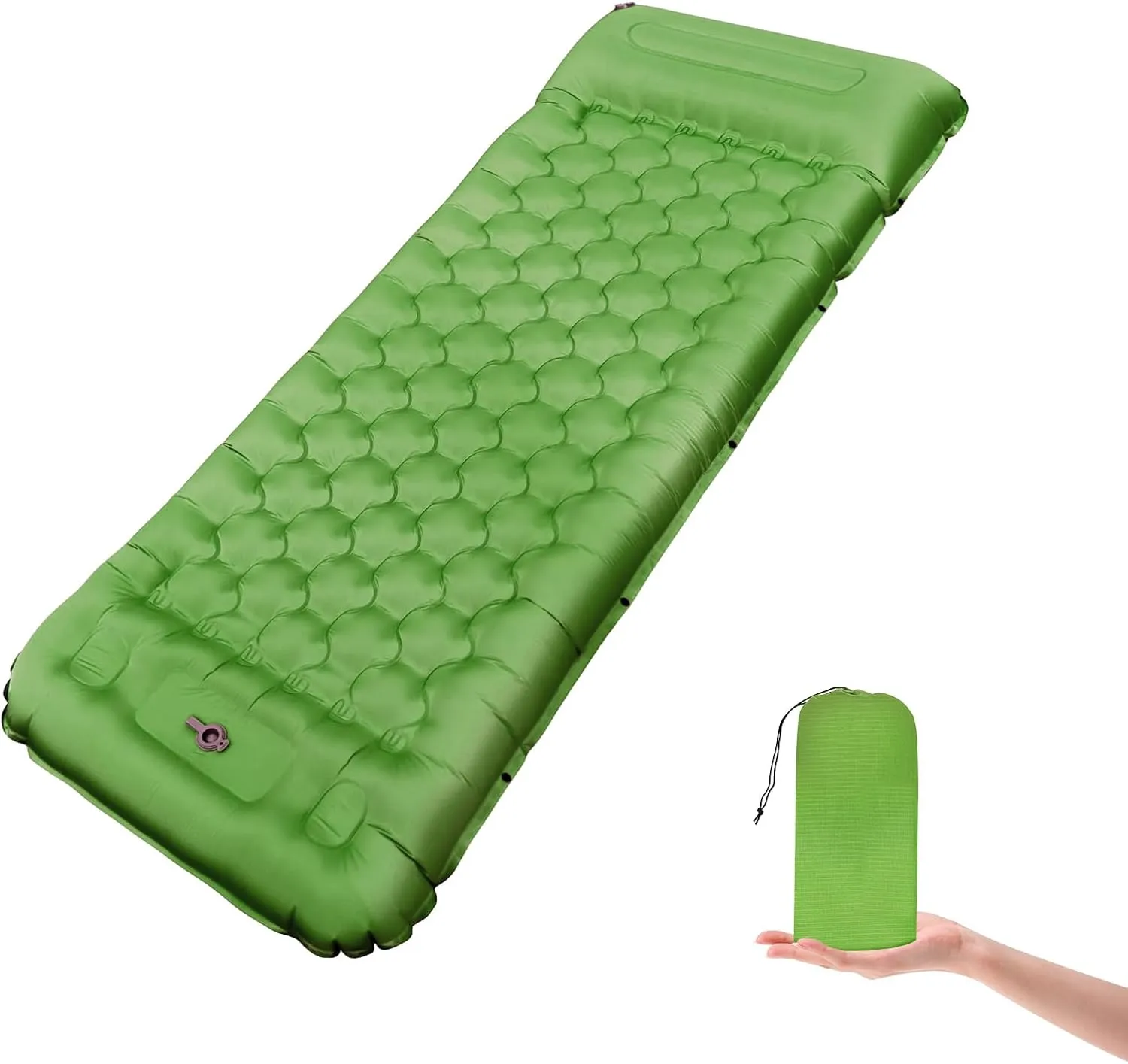 Camping Sleeping Pad, 50D Extra Thickness 4.7 Inch Inflatable Sleeping Mat Lightweight Waterproof Camping Pad, Foot Self-Inflating Sleeping Pads for Backpacking, Hiking, Traveling (Green Grey)