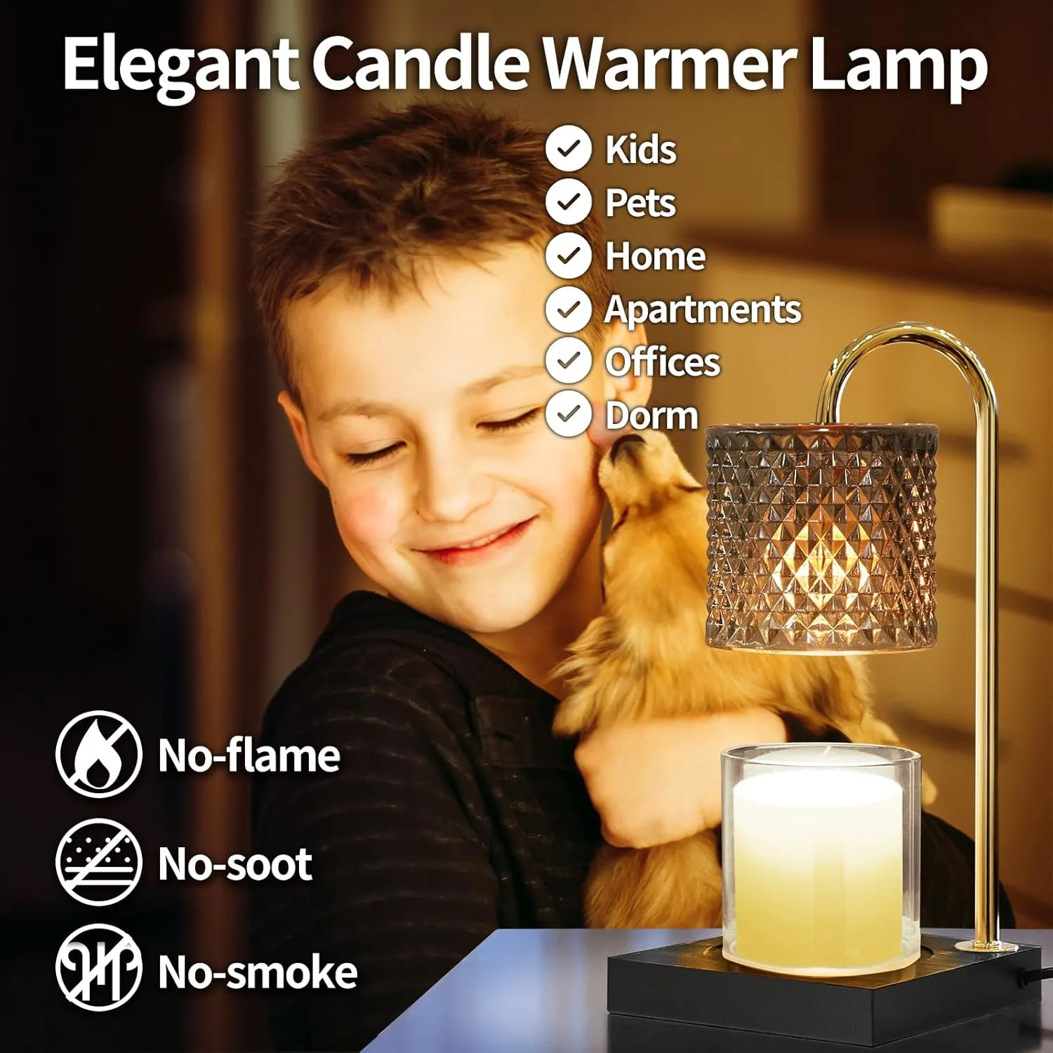 Candle Warmer Lamp, Candle Lamp Wax Warmer Heating Lamp, Timer & Dimmer 7-Levels, Fits Cup Jar Candles, Candle Top Melting, Crystal Candle Heater Lamp for Scented Wax, Elegant Home Decor, Black Glass