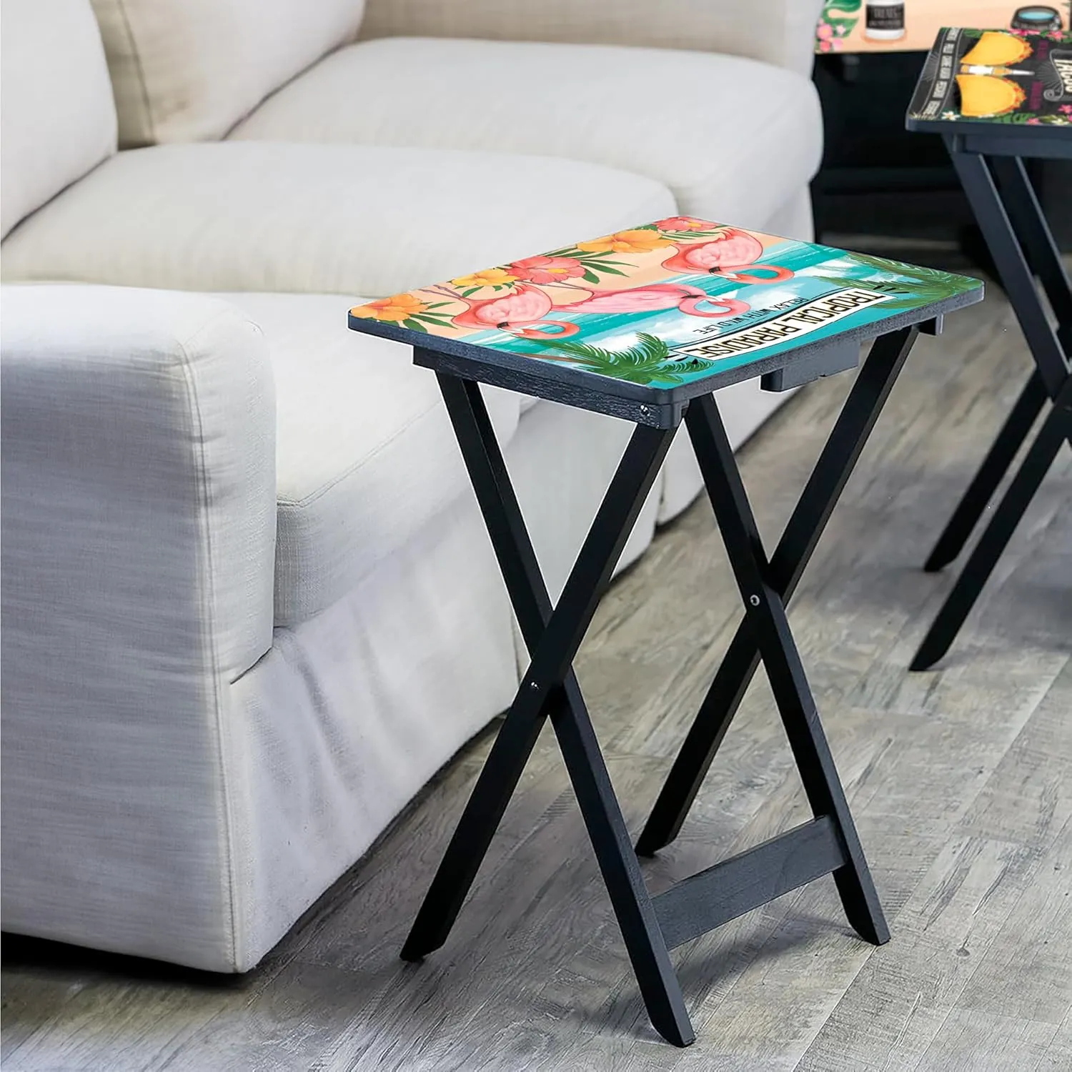 Cape Craftsmen Classic TV Trays Table | Set of 4 | Rectangular Folding Couch Trays | Easy Storage Decorative Portabe Serving Tables for Home Activities (Beach Vacation)