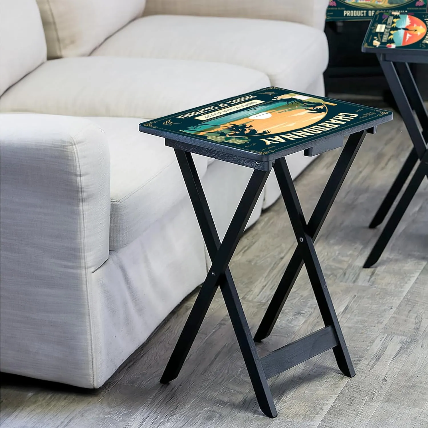 Cape Craftsmen Rectangular TV Trays Table | Set of 4 | Easy Folding Couch Trays with Storage Rack | Decorative Portabe Serving Tables for Home Activities (California)