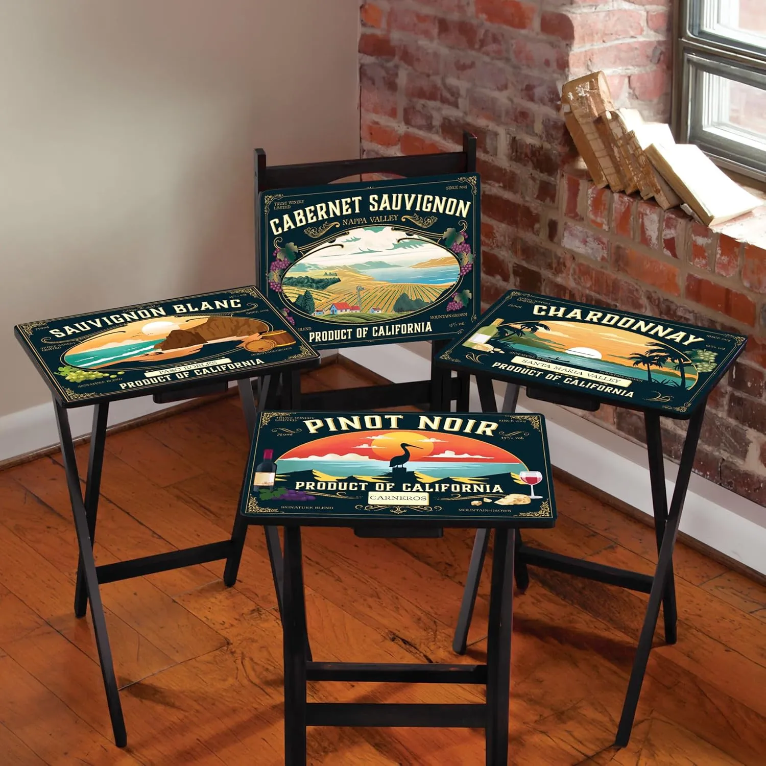 Cape Craftsmen Rectangular TV Trays Table | Set of 4 | Easy Folding Couch Trays with Storage Rack | Decorative Portabe Serving Tables for Home Activities (California)