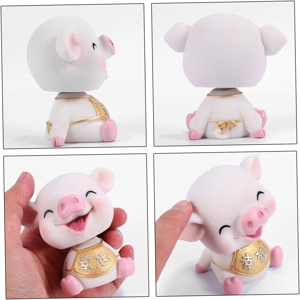 Car Ornament Shaking Head Pig Resin Dashboard Decor Car Interior Mini Decoration Squinting Pig for Luck