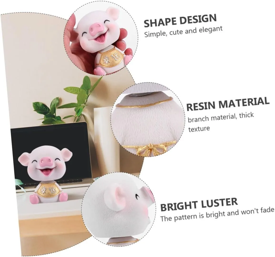 Car Ornament Shaking Head Pig Resin Dashboard Decor Car Interior Mini Decoration Squinting Pig for Luck