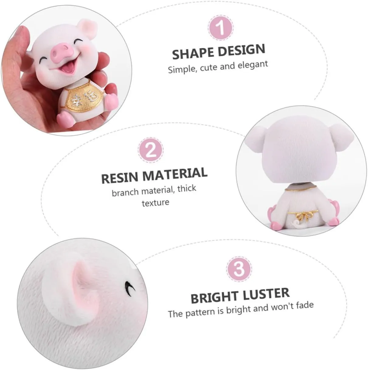 Car Ornament Shaking Head Pig Resin Dashboard Decor Car Interior Mini Decoration Squinting Pig for Luck