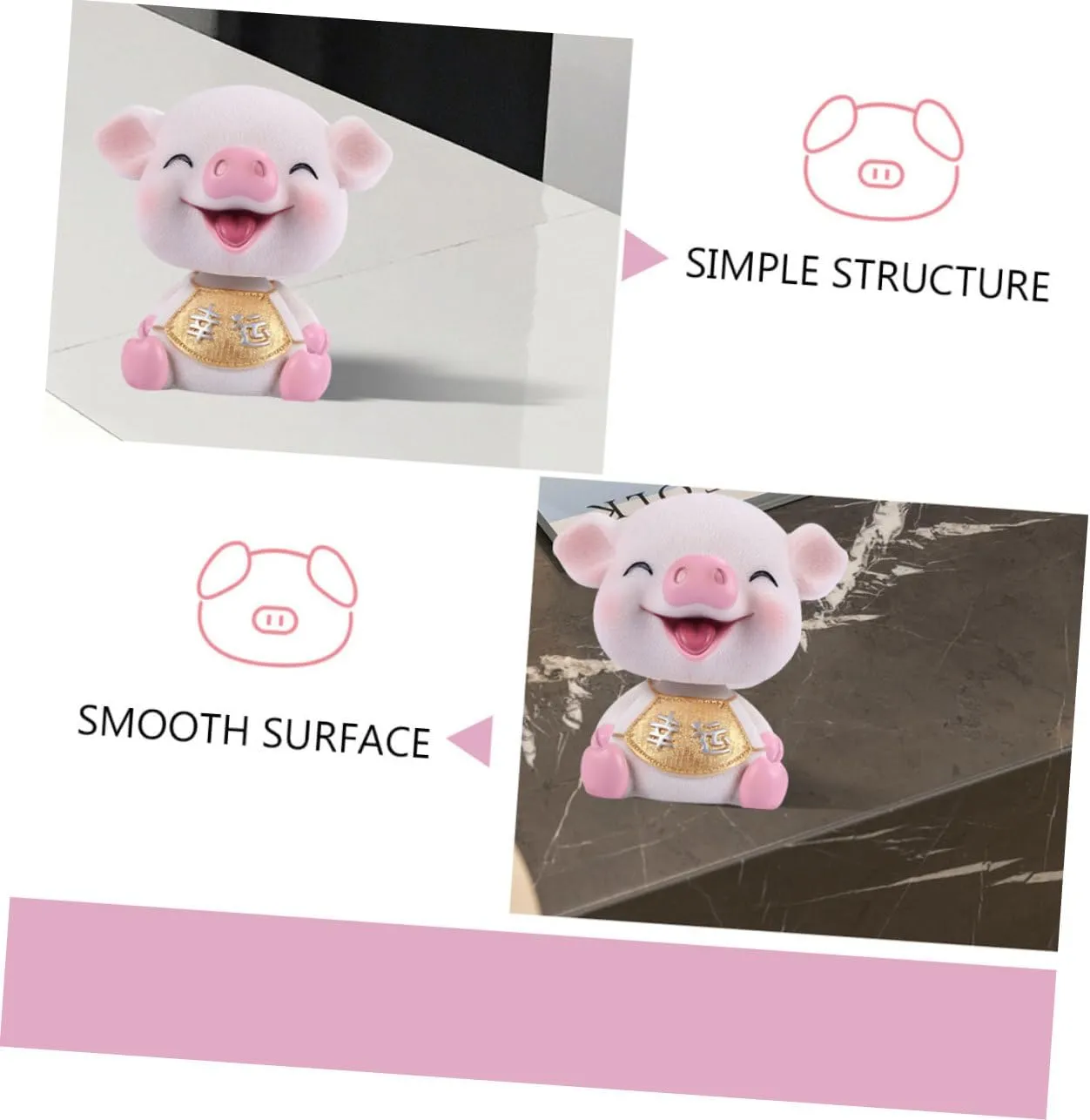 Car Ornament Shaking Head Pig Resin Dashboard Decor Car Interior Mini Decoration Squinting Pig for Luck