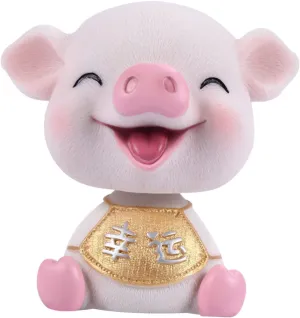 Car Ornament Shaking Head Pig Resin Dashboard Decor Car Interior Mini Decoration Squinting Pig for Luck