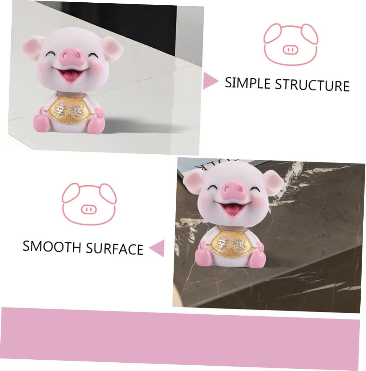 Car Ornament Shaking Head Pig Resin Dashboard Decor Car Interior Mini Decoration Squinting Pig for Luck