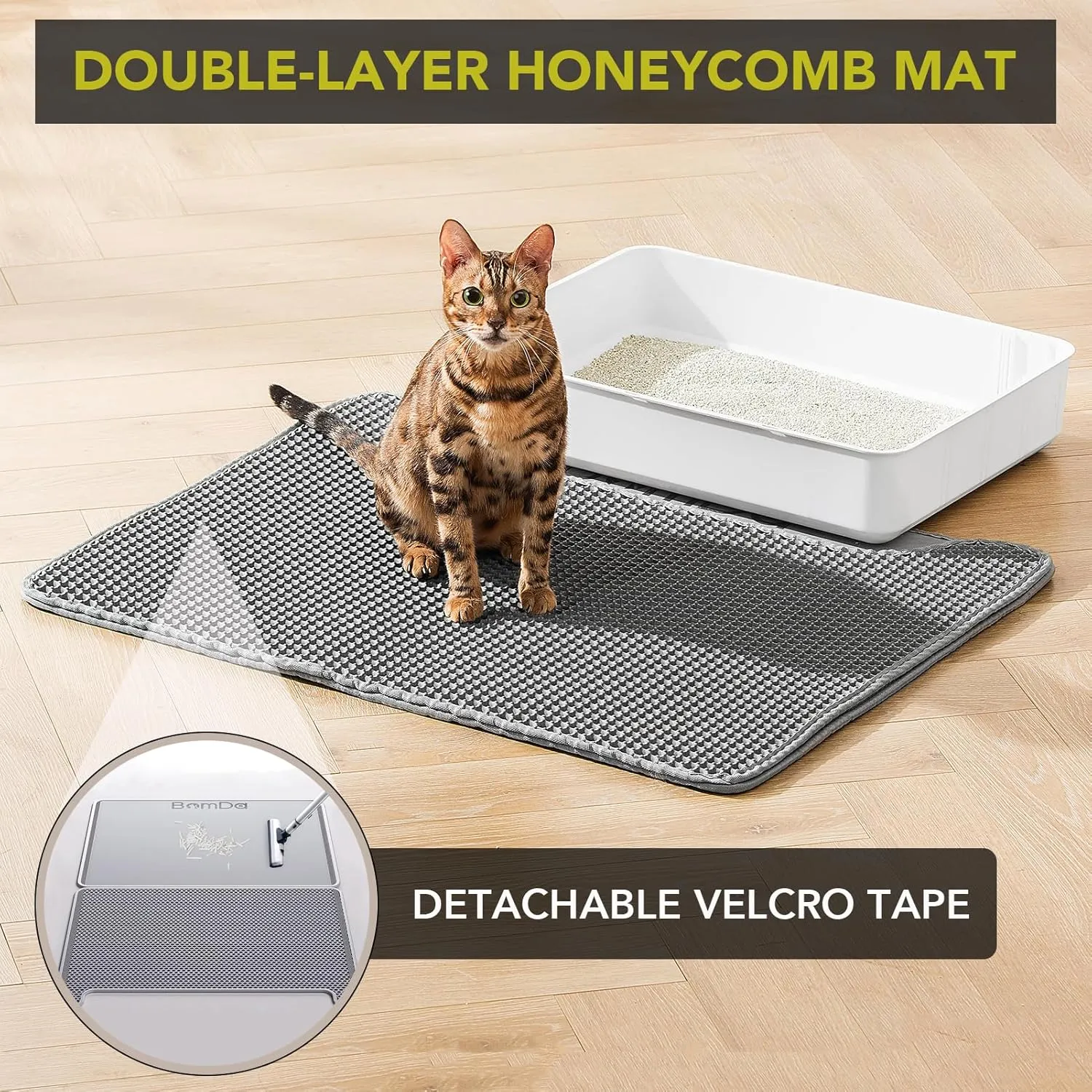 Cat Litter Mat, Large Kitty Litter Box Trapping Mat, 23x17'' Honeycomb Double Layer Urine & Waterproof, Washable Easy Clean, Litter Mats for Floor Less Waste, Anti-Slip