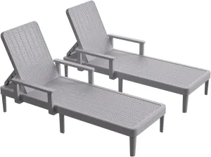 Chaise Lounge Chair Outdoor - Set of 2 with 5 Position Adjustable Backrest, Armrest, Waterproof, 330lbs Weight Capacity for Pool, Resin, Light Grey