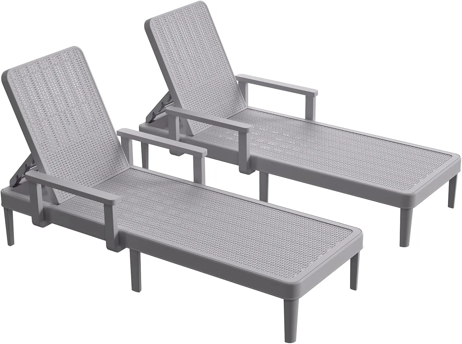 Chaise Lounge Chair Outdoor - Set of 2 with 5 Position Adjustable Backrest, Armrest, Waterproof, 330lbs Weight Capacity for Pool, Resin, Light Grey