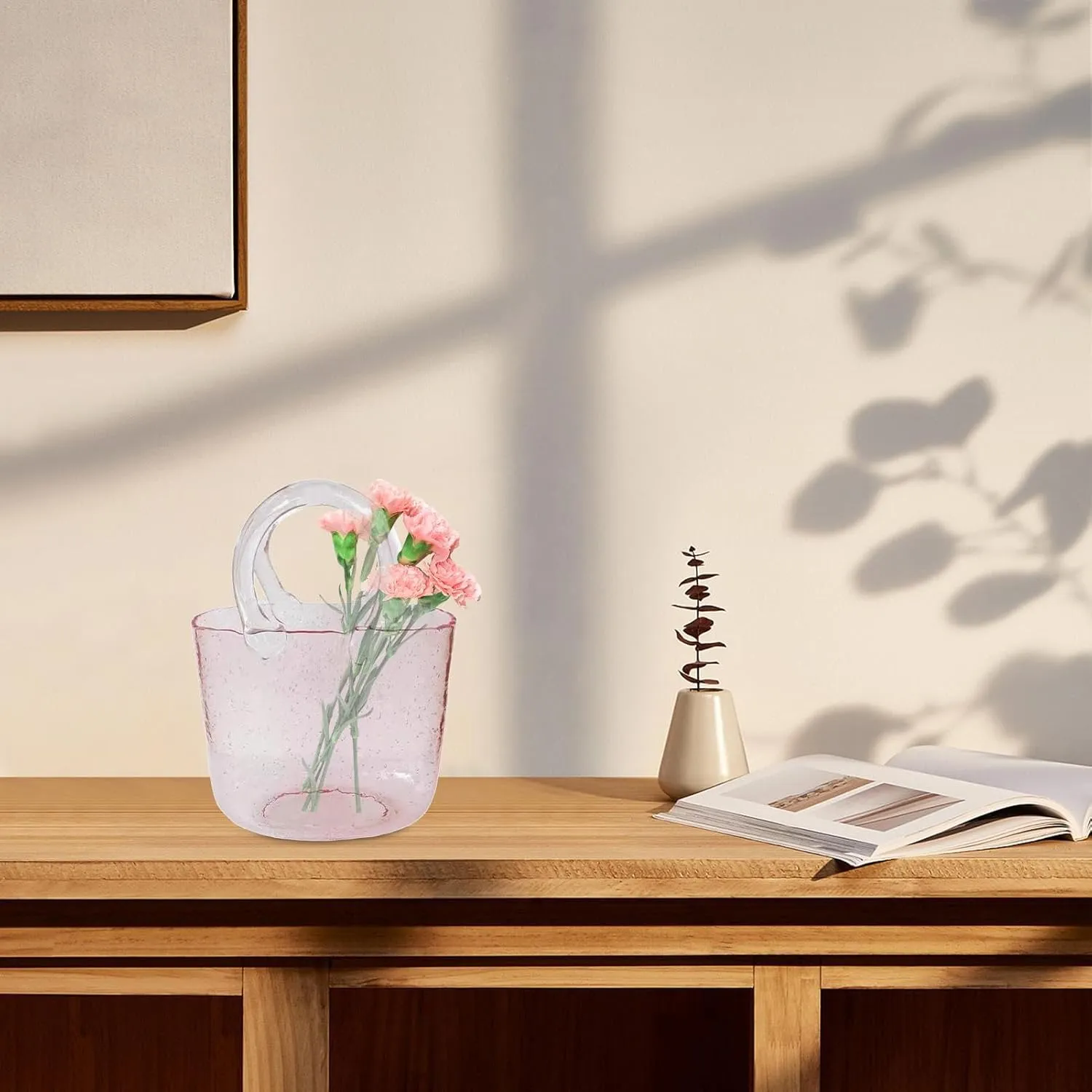 Clear Hand Bag Shaped Vase - Fish Bowl with Bubble, Transparent Handbags Vases | Cute Vase Centerpieces Fish Bowl, Hand Bag Unique Flower Vase Decorative Wide Mouth Bubble Vase for Table Decorations