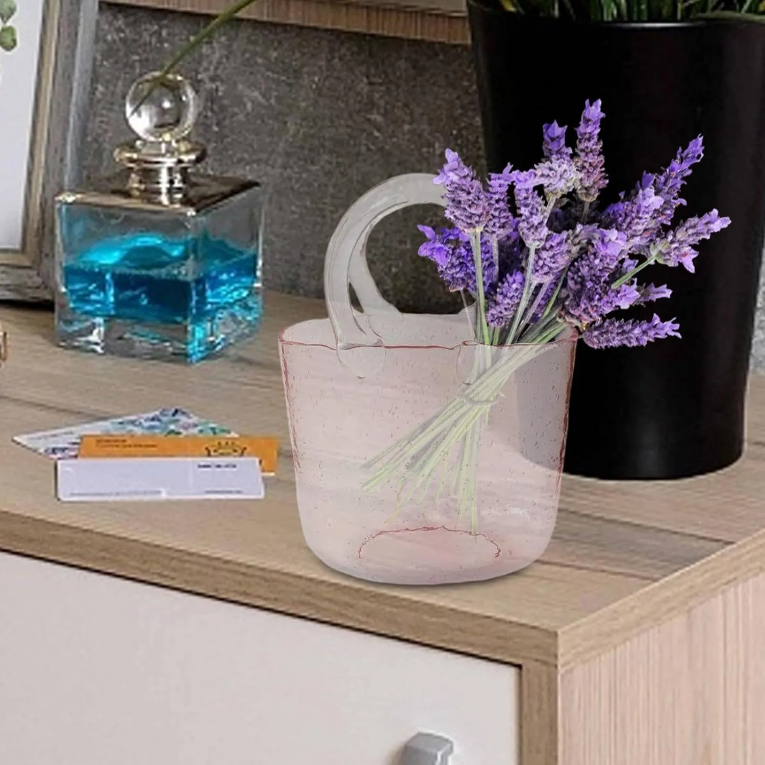 Clear Hand Bag Shaped Vase - Fish Bowl with Bubble, Transparent Handbags Vases | Cute Vase Centerpieces Fish Bowl, Hand Bag Unique Flower Vase Decorative Wide Mouth Bubble Vase for Table Decorations
