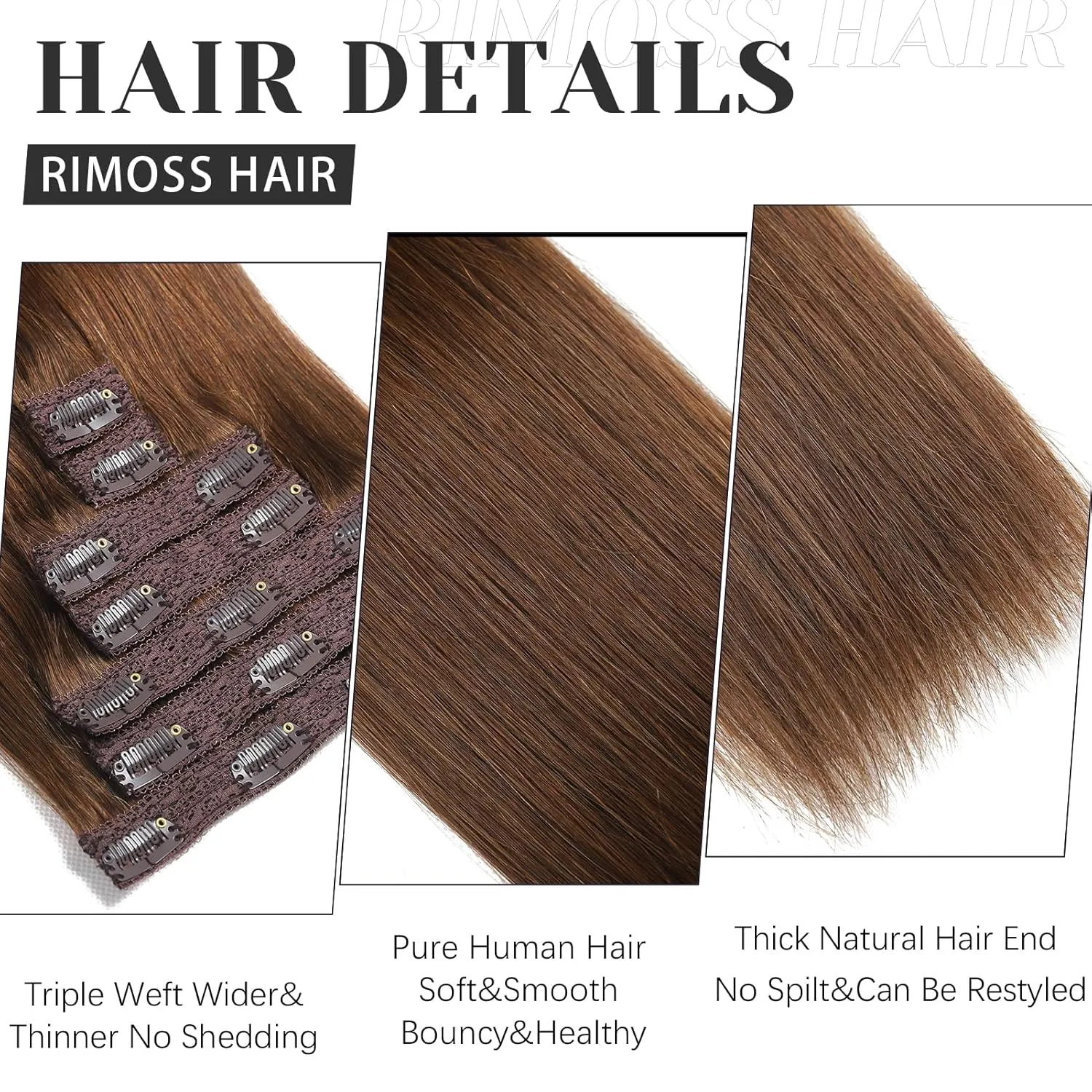 Clip in Hair Extensions Real Human Hair - 20 Inch 120g 7pcs, Chocolate Brown Color - Soft Remy Human Hair Clip in Extensions Straight for Women (#4 20 Inch)