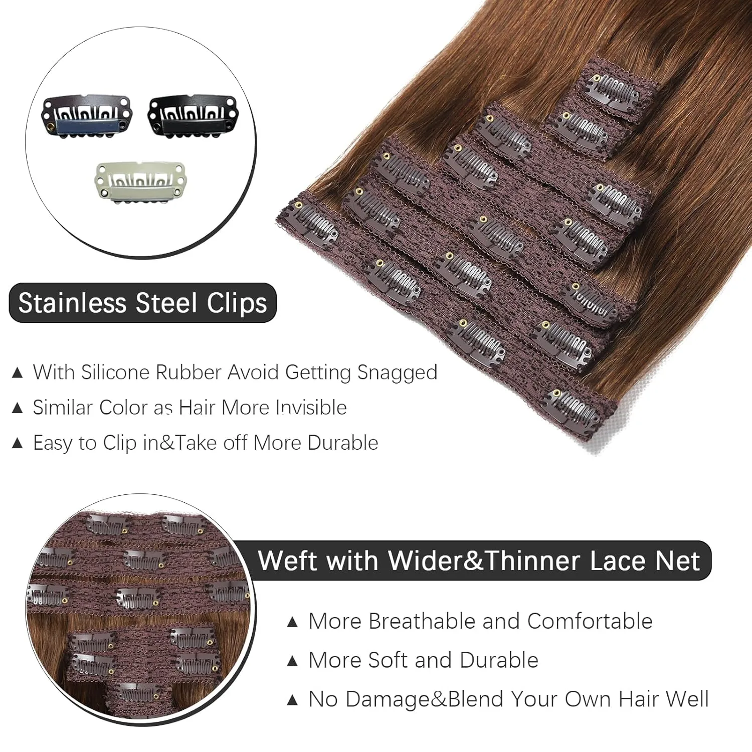 Clip in Hair Extensions Real Human Hair - 20 Inch 120g 7pcs, Chocolate Brown Color - Soft Remy Human Hair Clip in Extensions Straight for Women (#4 20 Inch)
