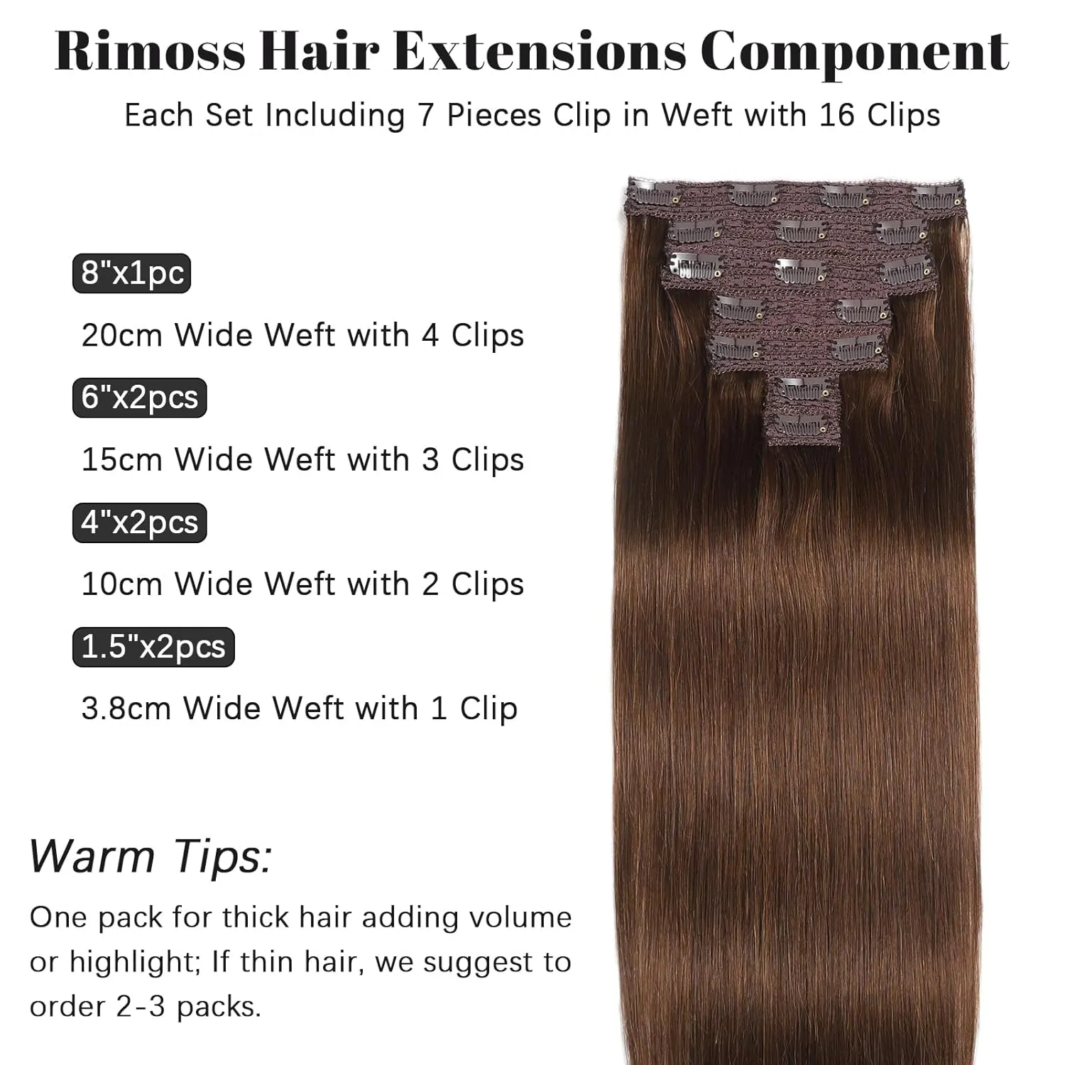Clip in Hair Extensions Real Human Hair - 20 Inch 120g 7pcs, Chocolate Brown Color - Soft Remy Human Hair Clip in Extensions Straight for Women (#4 20 Inch)