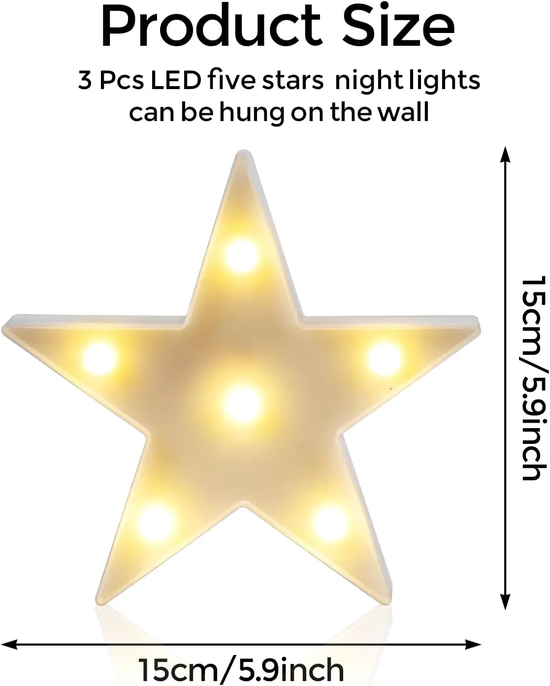 clothmile 3 PCS LED Night Light LED White Star Night Light Can Be Hung on The Wall Kids Room Light, Suitable for Birthday Party Holiday Decoration Baby Room Nursery Decoration