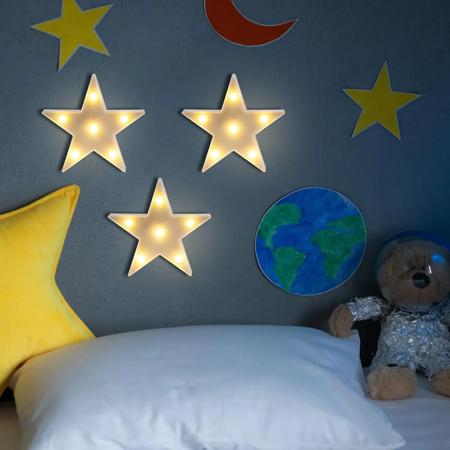 clothmile 3 PCS LED Night Light LED White Star Night Light Can Be Hung on The Wall Kids Room Light, Suitable for Birthday Party Holiday Decoration Baby Room Nursery Decoration