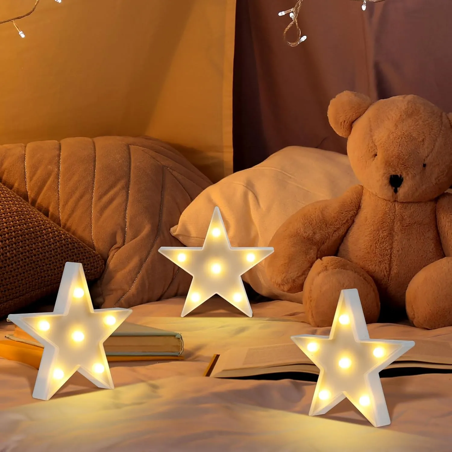 clothmile 3 PCS LED Night Light LED White Star Night Light Can Be Hung on The Wall Kids Room Light, Suitable for Birthday Party Holiday Decoration Baby Room Nursery Decoration