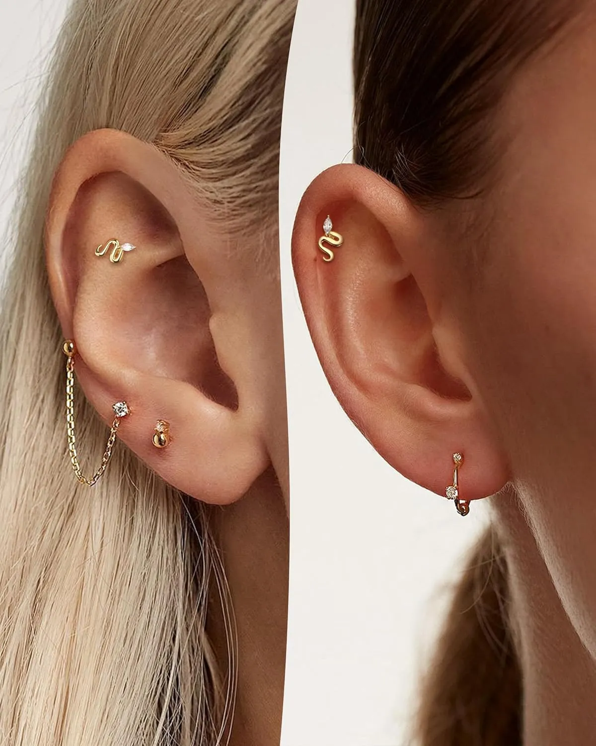 COCHARM 14K Real Gold Threadless Snake Helix Flat Conch Earring Stud Flat Back 16g Cartilage Earring Yellow Gold Push Pin Cartilage Piercing 8mm 6mm Conch Piercing Jewelry