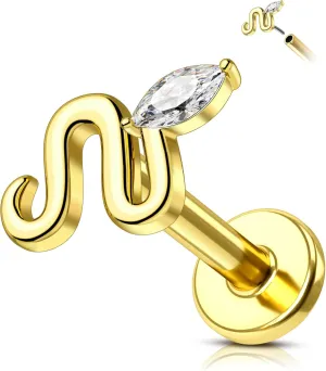 COCHARM 14K Real Gold Threadless Snake Helix Flat Conch Earring Stud Flat Back 16g Cartilage Earring Yellow Gold Push Pin Cartilage Piercing 8mm 6mm Conch Piercing Jewelry