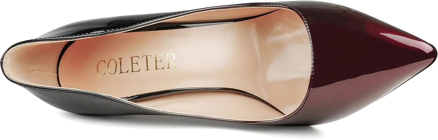 COLETER Women's Sexy Pointed Toe High Heels,4.72 inch/12cm Patent Leather Pumps,Wedding Dress Shoes,Cute Evening Stilettos
