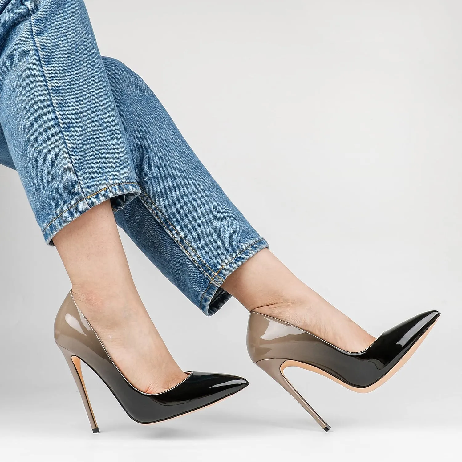 COLETER Women's Sexy Pointed Toe High Heels,4.72 inch/12cm Patent Leather Pumps,Wedding Dress Shoes,Cute Evening Stilettos