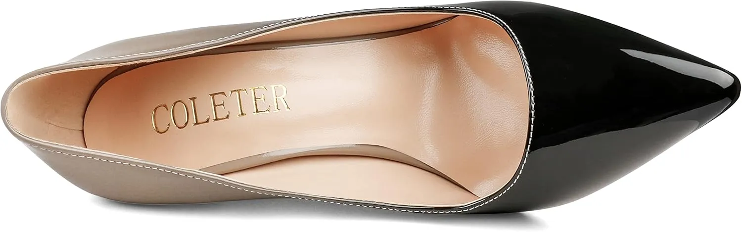 COLETER Women's Sexy Pointed Toe High Heels,4.72 inch/12cm Patent Leather Pumps,Wedding Dress Shoes,Cute Evening Stilettos