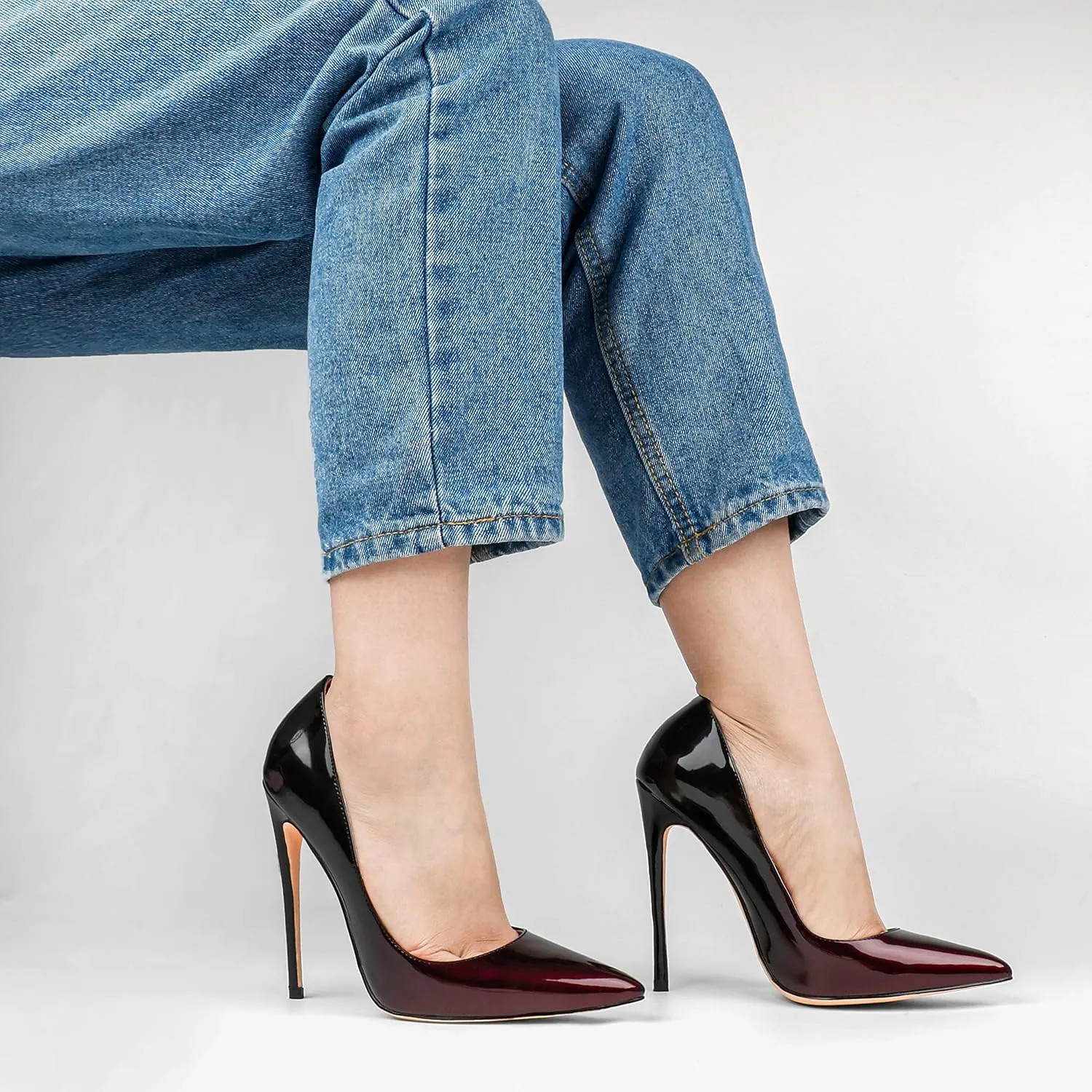 COLETER Women's Sexy Pointed Toe High Heels,4.72 inch/12cm Patent Leather Pumps,Wedding Dress Shoes,Cute Evening Stilettos
