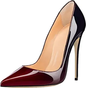 COLETER Women's Sexy Pointed Toe High Heels,4.72 inch/12cm Patent Leather Pumps,Wedding Dress Shoes,Cute Evening Stilettos