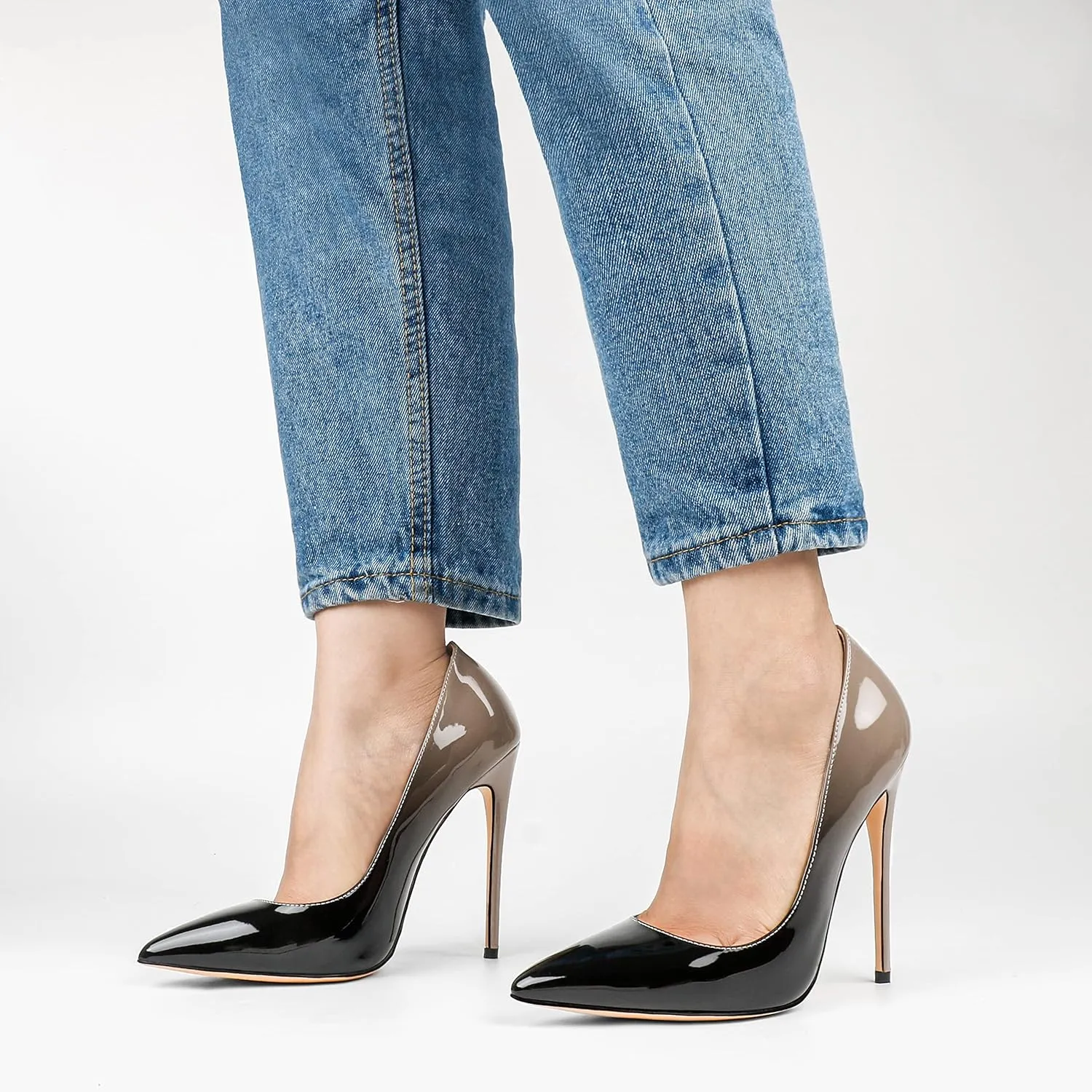 COLETER Women's Sexy Pointed Toe High Heels,4.72 inch/12cm Patent Leather Pumps,Wedding Dress Shoes,Cute Evening Stilettos
