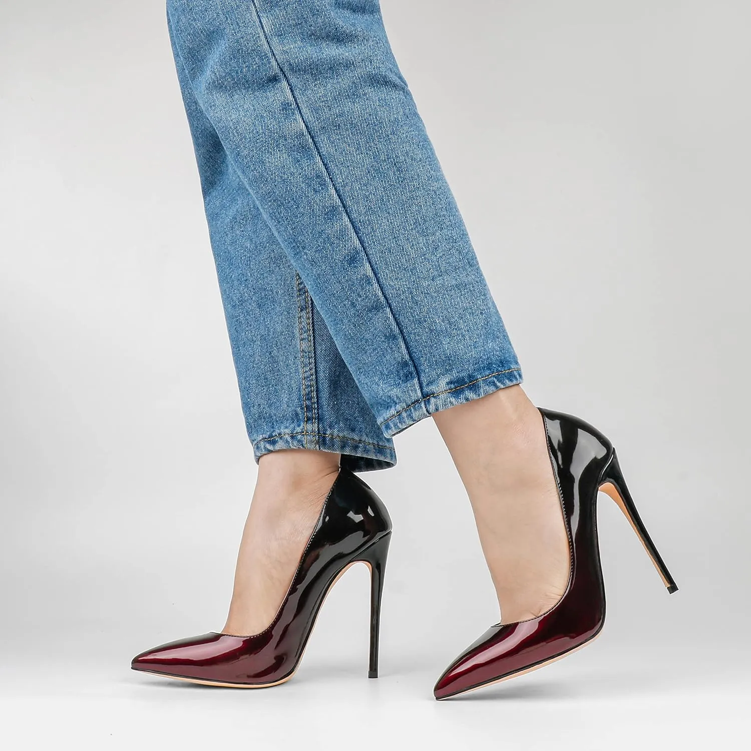COLETER Women's Sexy Pointed Toe High Heels,4.72 inch/12cm Patent Leather Pumps,Wedding Dress Shoes,Cute Evening Stilettos