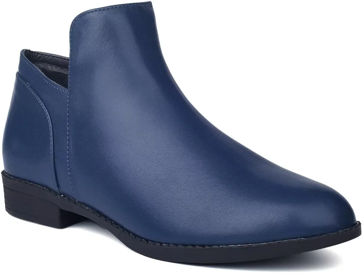 ComeShun Low Block Heels Booties Loafer-Style Vamp Comfort Side Zip Ankle Boots