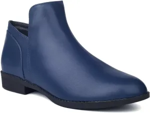 ComeShun Low Block Heels Booties Loafer-Style Vamp Comfort Side Zip Ankle Boots