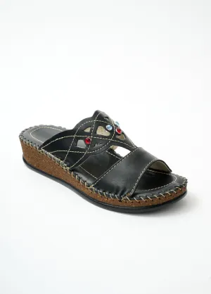 Comfort wide leather mules