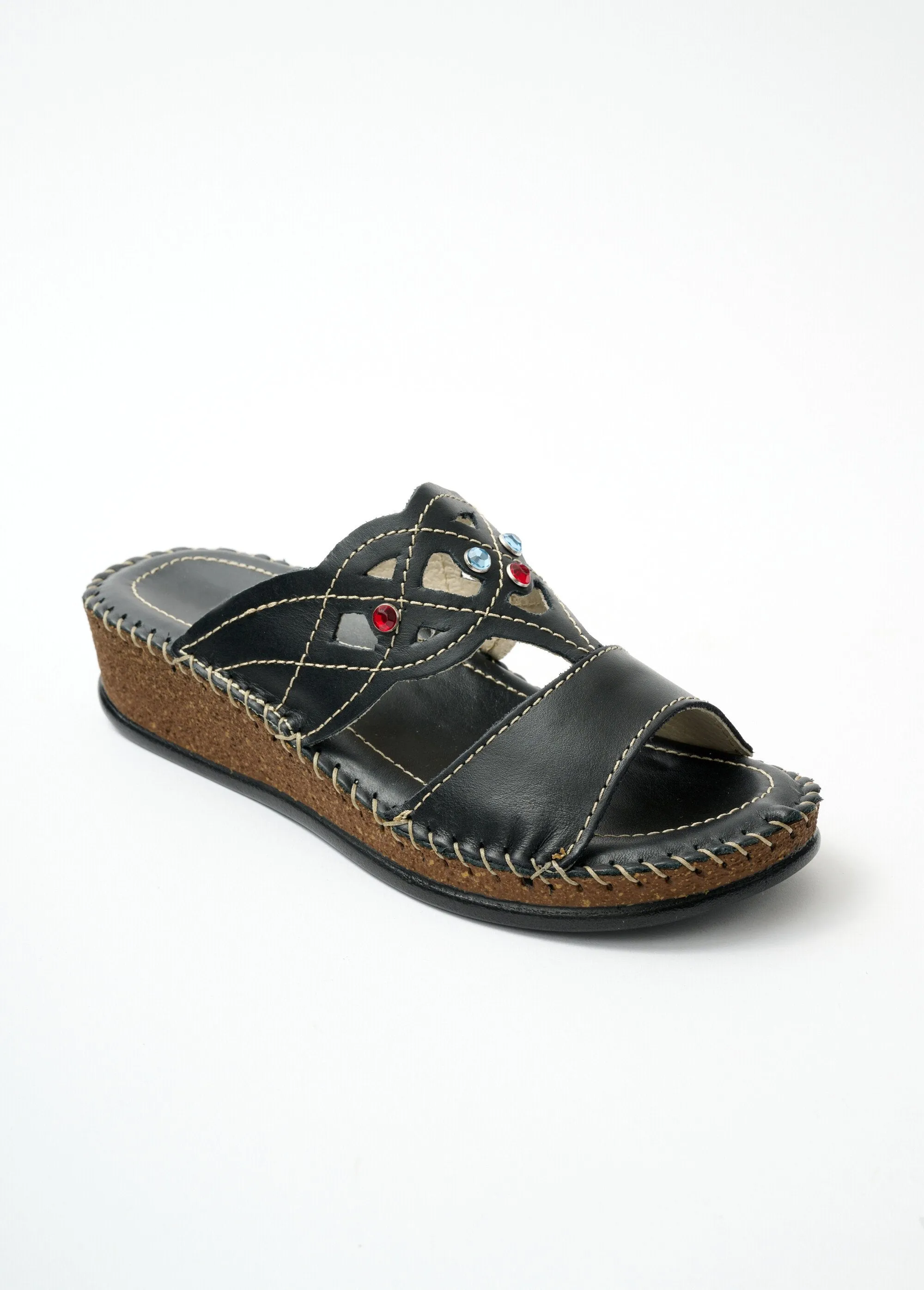 Comfort wide leather mules